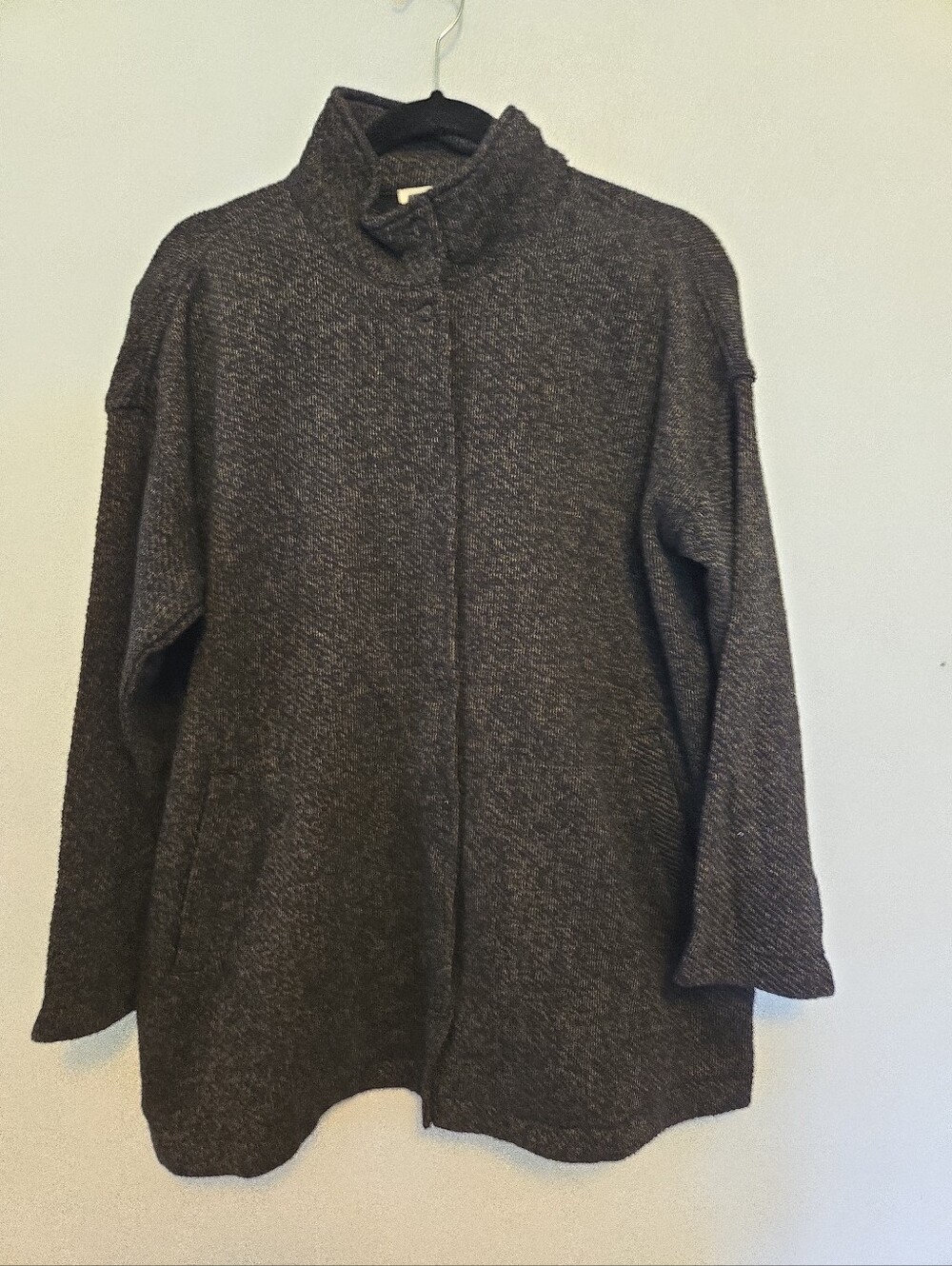 Eileen Fisher Mockneck Snapfront Jacket Cotton Black Tan Medium Petite
